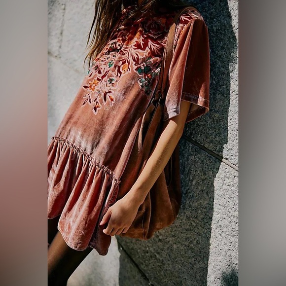 NEW NWT Free People Sweet Echoes Mini Dress Cedar Wood M - Picture 3 of 9